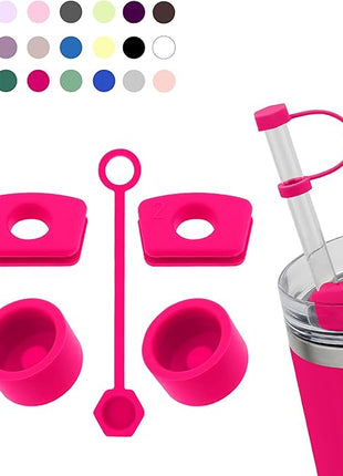 Silicone Spill Stopper Set Compatible with Stanley Cup 2.0 30oz & 40oz with Straw Cover (Set of 2, Rosy)