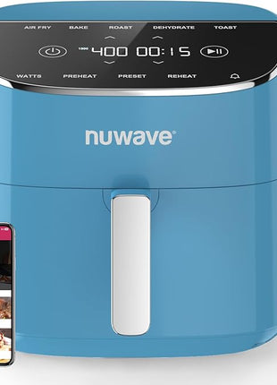 Nuwave Brio Plus Air Fryer 8 Qt, New & Improved, PFAS-FREE, 7 Digital One-Touch Cook Functions that AIR FRY, BAKE, ROAST, DEHYDRATE, TOAST, REHEAT, PREHEAT, 150 Presets, 50°F~400°F (Cozy Blue)