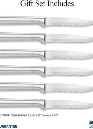 RADA Cutlery 6-Piece Serrated Steak Knife Gift Set (S6S), Stainless Steel Hollow Ground Blades, Made in USA, Silver Handles, Pack of 2