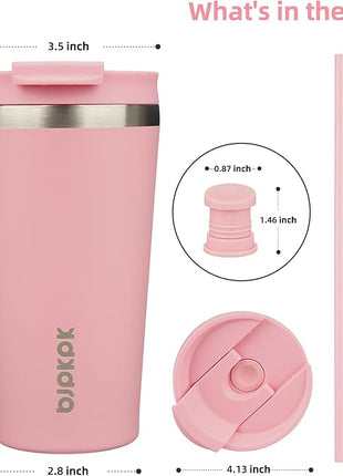 BJPKPK 18oz Tumbler With lid And Straw Stainless Steel Travel Coffee Mug Insulated Tumblers Cups,Light Pink