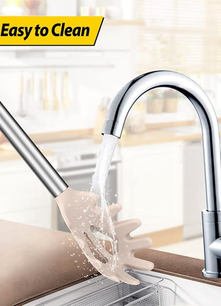 Silicone Pasta Fork and Ladle Spoon Set, Large Non Stick Kitchen Utensils for Cooking,Stirring,Serving Spaghetti, Soup, Sauce (KHAKI)