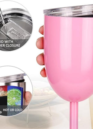 AMZUShome Stainless Steel Wine Glasses Cups.Double Walled Vacuum Insulated Wine Tumbler With Lid and Straw.Friendship,Christmas,Birthday Gifts for Women Men Friends Dad Mom(10oz Light Pink)