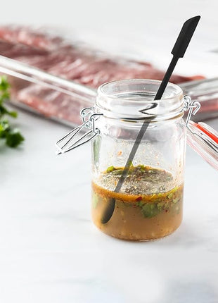 8 Pcs Mini Silicone Spatula Mini Measuring Spoons Set, Reusable Double-ended Tiny Silicone Spoon Spatula and Stainless Steel Small Measuring Spoons for Kitchen Cooking Spice Jars Bottle (Black)