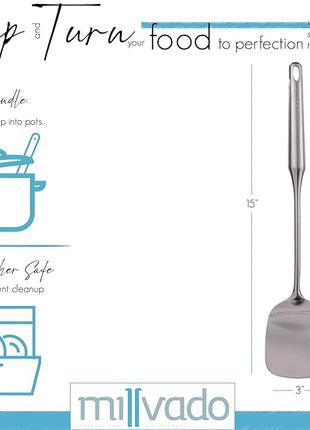 Stainless Steel Cooking Spatula,15 Inch Metal Turner, Kitchen Slotted Flipper For Grills, Camping BBQ’s, Frying Pancakes, Burgers, Large Cookware For the Professional Chef