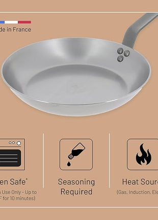 De Buyer MINERAL B Carbon Steel Fry Pan - 11” Diameter, 8.3” Cooking Surface - Ideal for Searing, Sauteing & Reheating - PFAS, PFOA & PFOS Free - Made in France