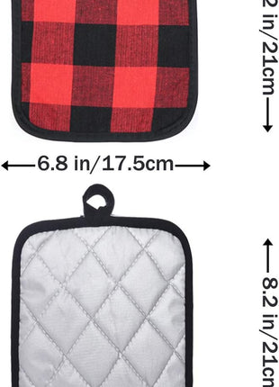 Oven Mitts and Potholders BBQ Gloves-Oven Mitts and Pot Holders with Recycled Infill Silicone Non-Slip Cooking Gloves for Cooking Baking Grilling (4-Piece Set) (Black/Red)