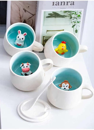 Surprise 3D Coffee Mug Animal Inside 12 oz with Dinosaur,Cute Cartoon Handmade Ceramics Cup,Christmas Birthday Surprise for Friends Family or Kids (Dinosaur)