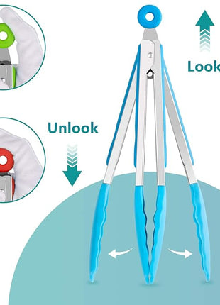 Kitchen Tongs Set of 3, Cooking Tongs with Silicone Tips, Non-Stick Non-Scratch Heat Resistant Tongs for Grilling Cooking BBQ Salad Serving (Multicolor, 7/9/12 Inch)