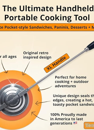 Long Handled Sandwich Grill, Pie Iron, Panini & Sandwich Press for Toasted & Sealed Hot Pocket Sandwiches, Pies - Best for Stovetop, Grill, Fire pits