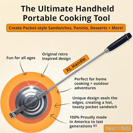 Long Handled Sandwich Grill, Pie Iron, Panini & Sandwich Press for Toasted & Sealed Hot Pocket Sandwiches, Pies - Best for Stovetop, Grill, Fire pits