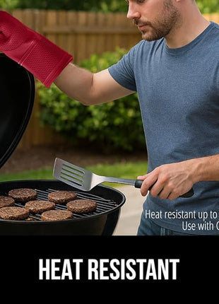 GORILLA GRIP BPA-Free Soft Silicone Oven Mitts, Heat Resistant and Waterproof Cooking Gloves, Thick Cotton Lining, Flexible Gripping Kitchen Potholders Set of 2, Christmas Kitchen Decor, 12.5x8.3, Red