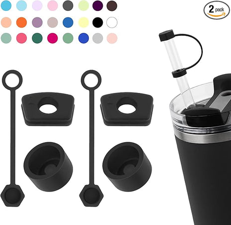 Silicone Spill Stopper Set Compatible with Stanley Cup 2.0 30oz & 40oz with Straw Cover (Set of 2, Black)