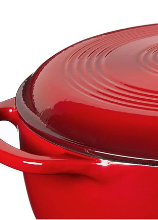 Lodge 4.5 Quart Enameled Cast Iron Dutch Oven with Lid – Dual Handles – Oven Safe up to 500° F or on Stovetop - Use to Marinate, Cook, Bake, Refrigerate and Serve – Island Spice Red
