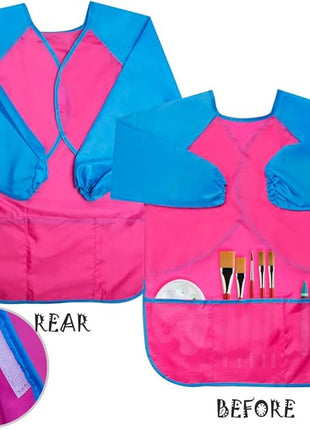 CUBACO Kids Painting Apron, 2pcs Waterproof Art Smocks For Child 3-8 Years, Kids Smocks for Painting Aprons with Long Sleeve