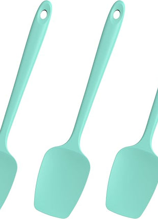 Heat Resistant Silicone Spoon Spatulas, Doosu 600°F High Temp Flexible Cooking Spoons Kitchen Spoonula Scratch-Proof for Mixing Stirring Scraping Serving Non-Stick Cookware (Set of 3, Aqua Sky)