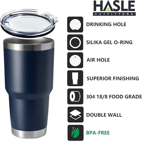 HASLE OUTFITTERS 30oz Stainless Steel Tumbler, Double Wall Vacuum Insulated Travel Mug Tumbler, Durable Insulated Coffee Mug, Gift Box Set (Navy, 8)