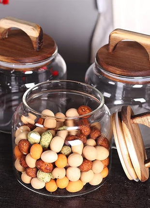 SAIOOL Glass Jars with Airtight Lid [Set of 4],Kitchen Canisters, Borosilicate Storage Containers,Retro Design, jars for Candy,Cookie,Rice,Sugar,Flour, Flour,Pasta,Nuts and Spice Jars