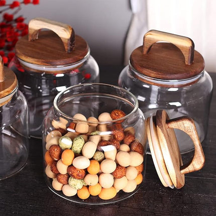 SAIOOL Glass Jars with Airtight Lid [Set of 4],Kitchen Canisters, Borosilicate Storage Containers,Retro Design, jars for Candy,Cookie,Rice,Sugar,Flour, Flour,Pasta,Nuts and Spice Jars