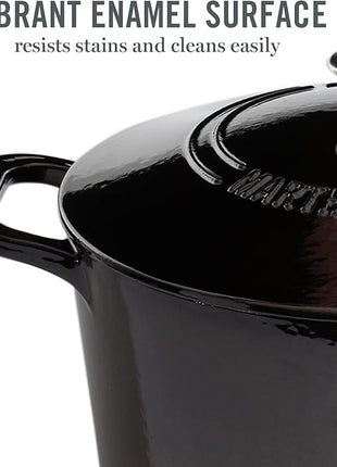 MARTHA STEWART Gatwick 7-Quart Enamel Cast Iron Dutch Oven Pot with Lid – Grey – Heavy-Duty Dutch Oven for Slow Cooking, Braising & Baking