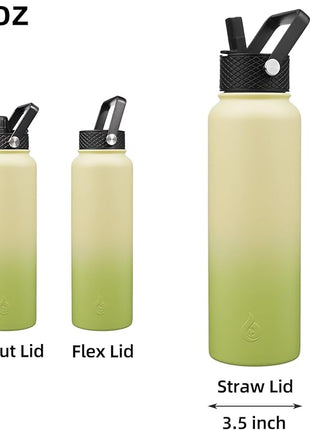 BJPKPK Insulated Water Bottles with Straw Lid, 40oz Cold & Hot Thermo, Stainless Steel Metal Water Bottle with 3 Lids, Reusable Thermo, Cups, Mugs, Tumblers -Avocado