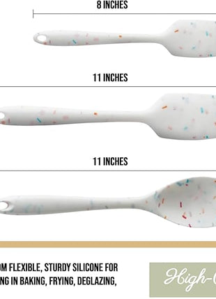 Trudeau Confetti Silicone Utensil Set – 11" Spatula, 11" Spoonula & 8" Small – Reinforced hybrid flexible silicone, BPA-free, heat resistant to 428°F, ergonomic & dishwasher safe.