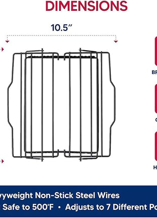HIC Kitchen Roasting Adjustable Baking Rack, Nonstick-Coated Steel, Adjusts to 7 Different Positions, 11.5 x 10.5 x 0.5-Inches
