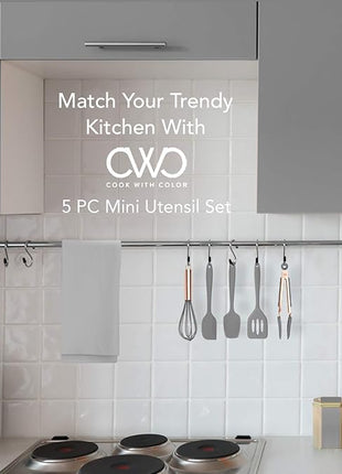 COOK WITH COLOR Silicone Cooking Utensils, Kitchen Utensil Set, Easy to Clean Silicone Kitchen Utensils, Cooking Utensils for Nonstick Cookware, Kitchen Gadgets Set, Mini, Gray