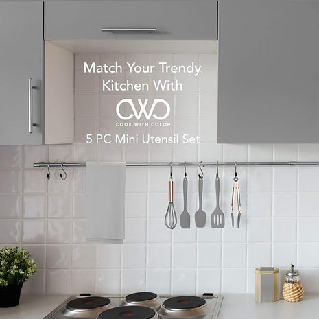 COOK WITH COLOR Silicone Cooking Utensils, Kitchen Utensil Set, Easy to Clean Silicone Kitchen Utensils, Cooking Utensils for Nonstick Cookware, Kitchen Gadgets Set, Mini, Gray