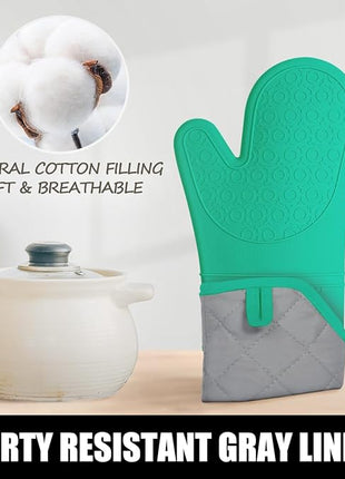 Rorecay 6pcs Oven Mitts and Pot Holders Sets Heat Resistant 500 Degrees, Non-Slip Silicone Hot Pads Potholders for Kitchen Baking Cooking, Extra Long Oven Gloves Quilted Liner, Jungle