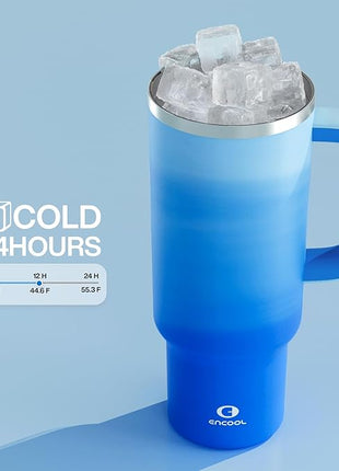40 oz Tumbler with Handle and Straw: Stainless Steel Insulated Tumbler Keeps Cold for 24 Hours, Leakproof Travel Cup Fits in Cup Holder and BPA-Free, Sea