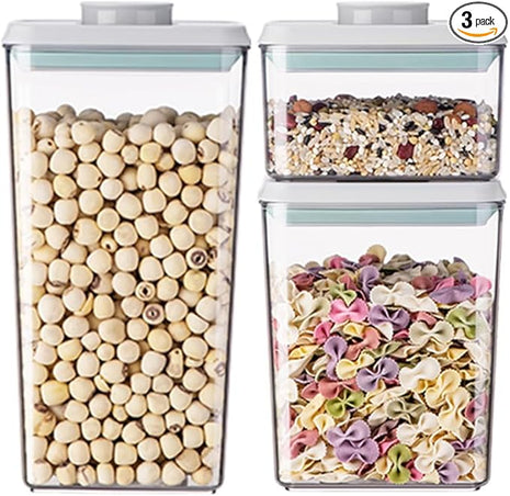 Food Storage Containers with Lids Airtight- 3Pcs BPA-Free Kitchen and Pantry Organization Pop Containers, Leakproof Stackable Kitchen Storage Containers for Cereal, Flour, Sugar (0.5, 1.2, 1.8 QT)