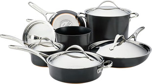 Anolon 83874 Nouvelle Copper Hard Anodized Nonstick Cookware Set / Pots and Pans Set - 11 Piece, Black Onyx