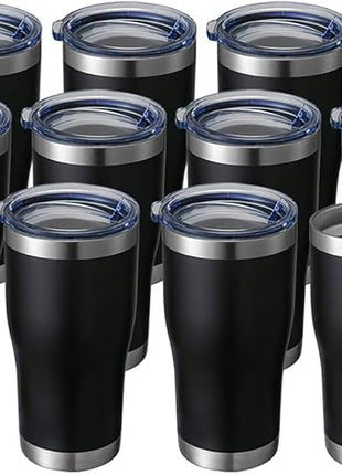 HASLE OUTFITTERS 20 oz Tumbler Bulk, Stainless Steel Tumblers with Lid, Vacuum Insulated Tumbler, Double Wall Tumbler Cup, coffee mugs, Black, 12 Pack