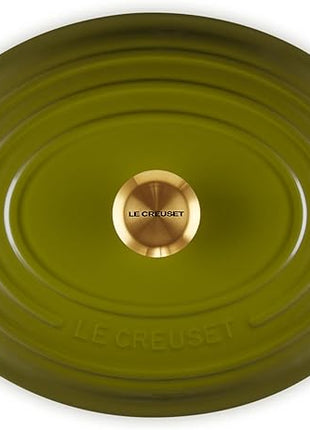 Le Creuset Enameled Cast Iron Signature Oval Dutch Oven, 8 qt., Olive with Gold Knob