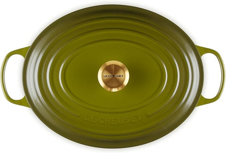 Le Creuset Enameled Cast Iron Signature Oval Dutch Oven, 8 qt., Olive with Gold Knob