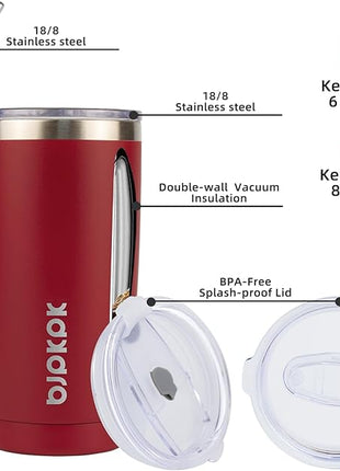 BJPKPK 20 oz Tumbler Stainless Steel Vacuum Insulated Tumblers Cup with Lid and Straw,Red