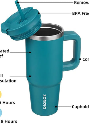 BJPKPK 30 oz Insulated Tumbler With Lid And Straw Stainless Steel Tumblers Cup With Handle For Women And Men,Laguna