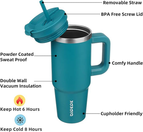 BJPKPK 30 oz Insulated Tumbler With Lid And Straw Stainless Steel Tumblers Cup With Handle For Women And Men,Laguna