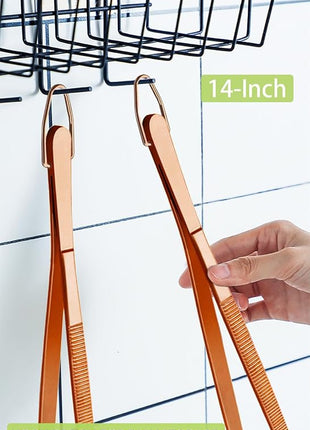 JETKONG 2 Pcs 14-Inch Kitchen Tweezers Extra Long Cooking Tweezer Tongs Stainless Steel Long Food Tweezers (Rose Gold)