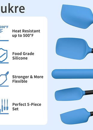 Coukre Silicone Spatula Set of 5,High Temperature Resistant, Food Grade Silicone, Dishwasher Safe, for Baking, Cooking (Blue Black)