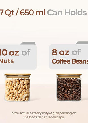 ComSaf 0.7 Qt Glass Food Storage Jars Set of 4, Clear Glass Storage Containers with Lids, Pantry Organization Jar, Spice Jar, Blooming Tea, Coffee and Sugar Container, Small Canister Set for Kitchen