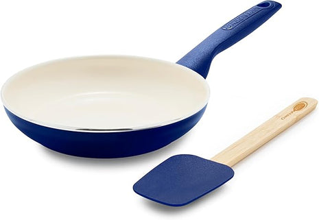 GreenPan Rio Healthy Ceramic Nonstick 8" Frying Pan Skillet and Silicone Spatula Set, Soft Grip Handle, Breaktfast Meal Set, PFAS-Free, Dishwasher Safe, Oven Safe, Oxford Blue