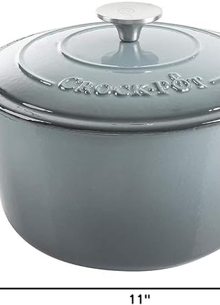 Crock-Pot Artisan 7-Quart Round Enameled Cast Iron Dutch Oven – Slate Gray, Heavy-Duty Cookware for Slow Cooking, Baking, Roasting with Lid