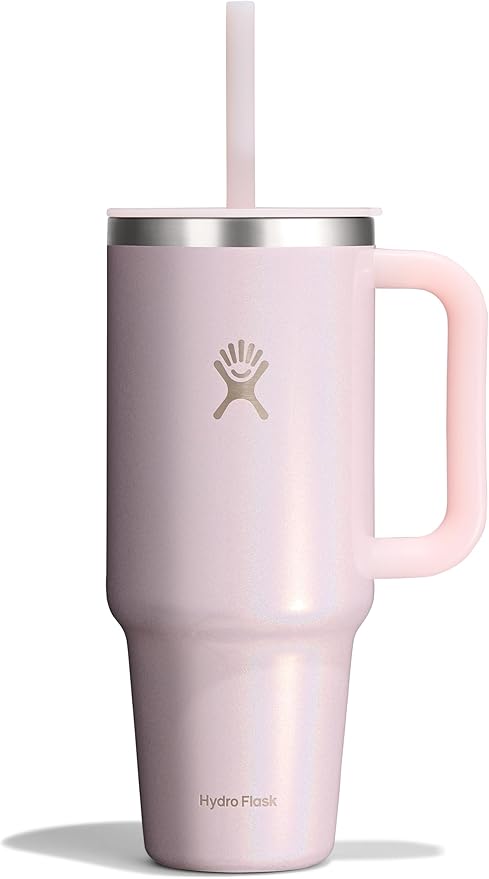 Hydro Flask 40 Oz Travel Tumbler with Handle, Lid and Straw - Insulated Stainless Steel in 40 Oz Glimmer Pink