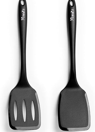 600˚F Heat Resistant Silicone Spatula Set, 13.6" Kitchen Spatula Turners for Non Stick Cookware, Flexible Spatulas with Thin Edges, Seamless Cooking Utensils for Fish, Eggs, Pancakes, BLACK