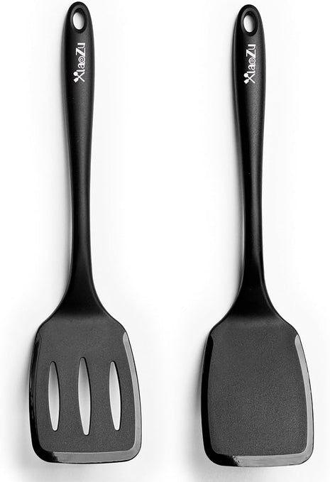 600˚F Heat Resistant Silicone Spatula Set, 13.6" Kitchen Spatula Turners for Non Stick Cookware, Flexible Spatulas with Thin Edges, Seamless Cooking Utensils for Fish, Eggs, Pancakes, BLACK