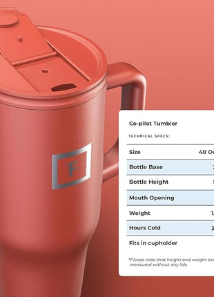 IRON °FLASK Co-Pilot Insulated Mug w/Straw & Flip Cap Lids - Cup Holder Bottle for Hot, Cold Drink - Leak-Proof- Water, Coffee Portable Travel Tumbler - Rusty Red, 40 Oz