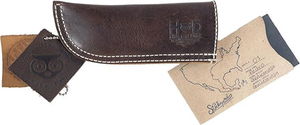Hide & Drink, Hot Handle, Cast Iron Protector, Panhandle Potholder, Slides On/Off Easily onto Metal Skillet Grips, Full Grain Leather, Handmade (Bourbon Brown White Stitching)