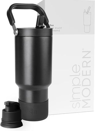 Simple Modern Trek Pivot | 30oz Flip Straw Tumbler with Handle | Water Bottle & Boot | Interchangeable Straw & Chug Lids | Insulated Stainless Steel Jug | Gym Sports Outdoors | Midnight Black