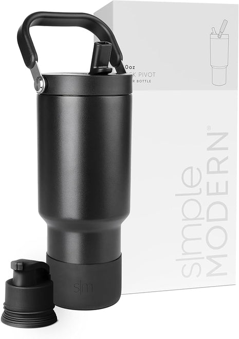 Simple Modern Trek Pivot | 30oz Flip Straw Tumbler with Handle | Water Bottle & Boot | Interchangeable Straw & Chug Lids | Insulated Stainless Steel Jug | Gym Sports Outdoors | Midnight Black